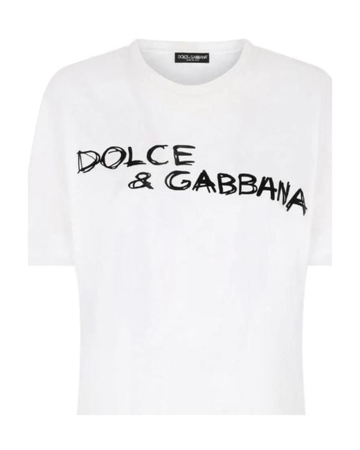 Dolce & Gabbana White Lettering Print Short-Sleeve T-Shirt