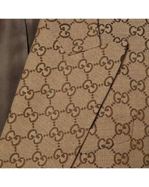 Gucci Natural Double-Breasted Gg Canvas Jacket