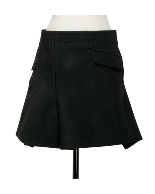 Sacai Black Melton Pleated Skirt