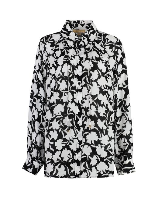 MICHAEL Michael Kors Black Allover Floral Printed Long-Sleeved Shirt