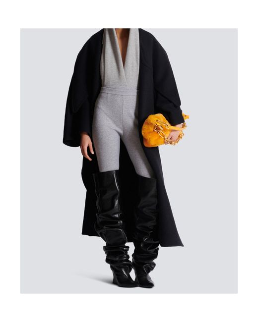 Balmain Gray Draped Bodysuit With Hood