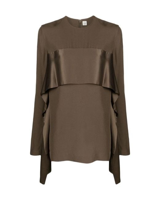 Totême Brown Tie-Fastening Crepe Blouse