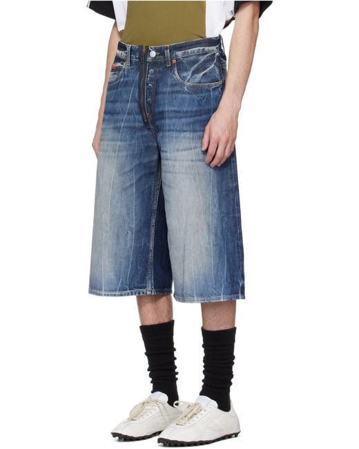 Martine Rose Blue Logo-Patch Denim Shorts for men