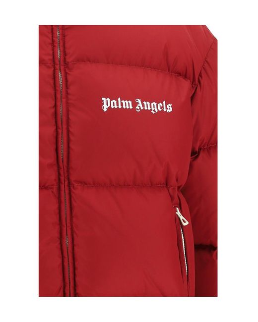 Palm Angels Red Logo-Print Down-Feather Padded Jacket for men