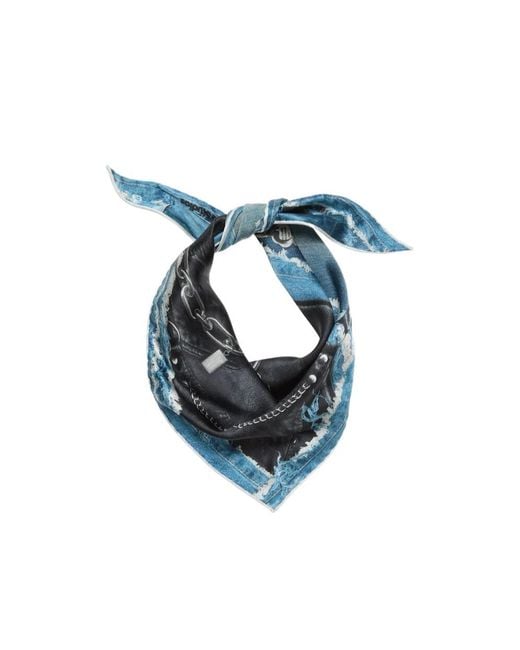 Acne Blue Distressed Print Scarf for men