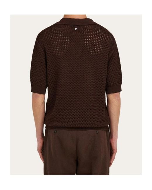 Ferragamo Brown Ferragamo Short Sleeved Knitted Polo Shirt for men