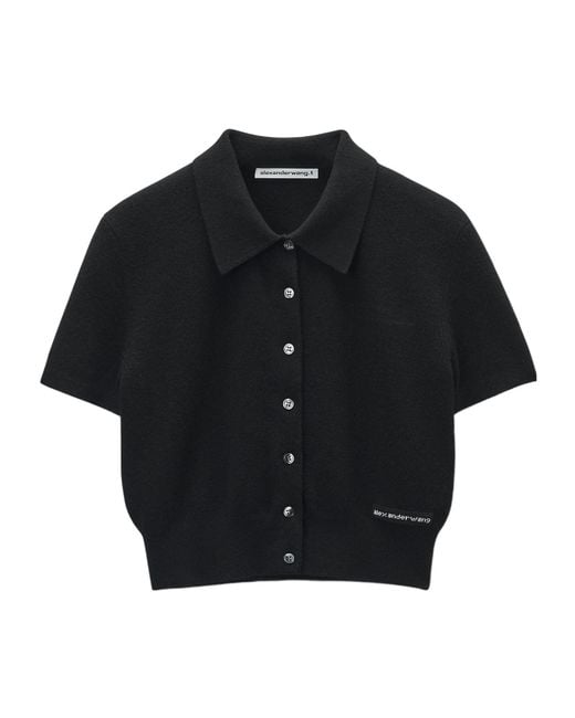 Alexander Wang Black Logo Patch Knitted Polo Cardigan