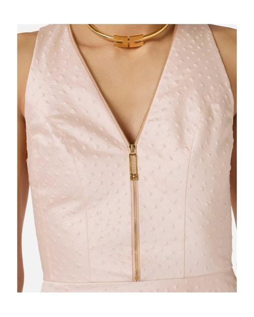 Elisabetta Franchi Pink Ostrich Print Taffeta Dress