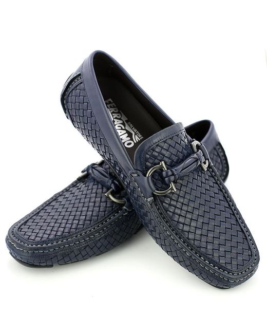 Ferragamo Blue Weave Business Casual Shoes for men