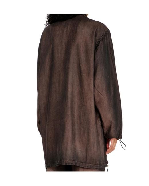 DIESEL Brown Giacca Leggera Extra-Long Collar Zip-Up Denim Jacket