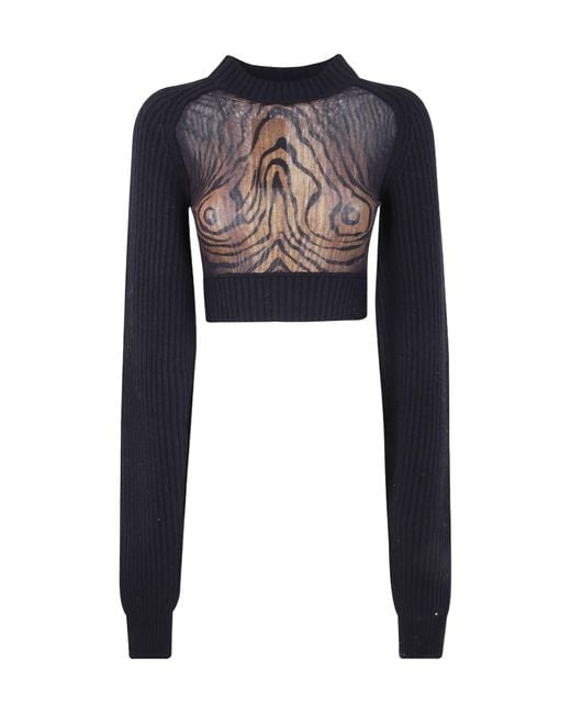 Jean Paul Gaultier Black Wood Printed Cropped Top