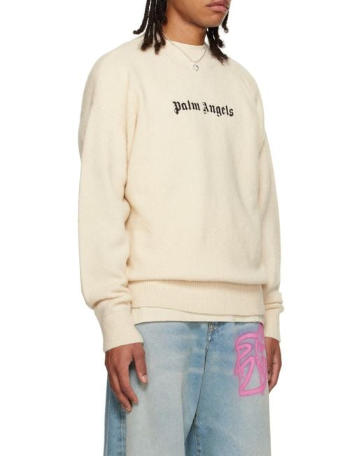 Palm Angels Natural Classic Logo Crewneck Jumper for men