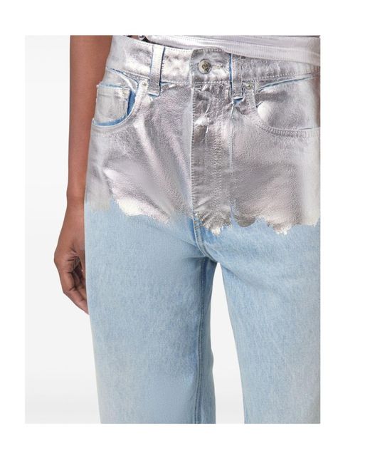 Rabanne Blue Metallic Detailed Straight Leg Jeans