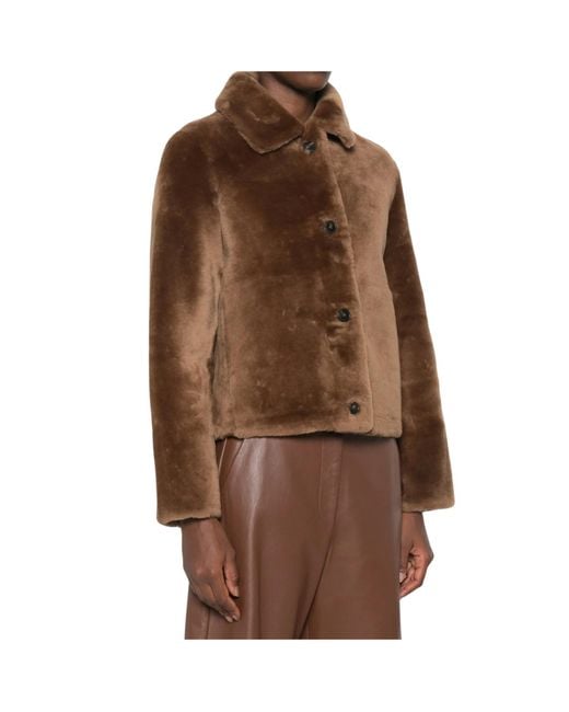 Yves Salomon Brown Button-Fastening Shearling Jacket