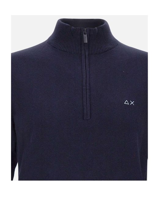 Sun 68 Blue Everyday Half Zip Knitted Sweater for men