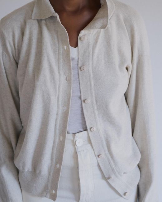Baserange White Tier Button-Up Polo Cardigan