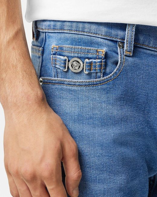 Versace Blue Logo-Patch Denim Jeans for men