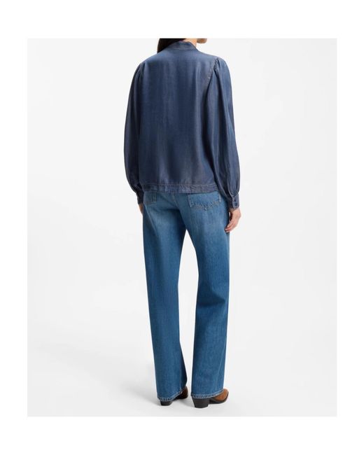 Boss Blue Denim-Look Blouse With Scarf Detail