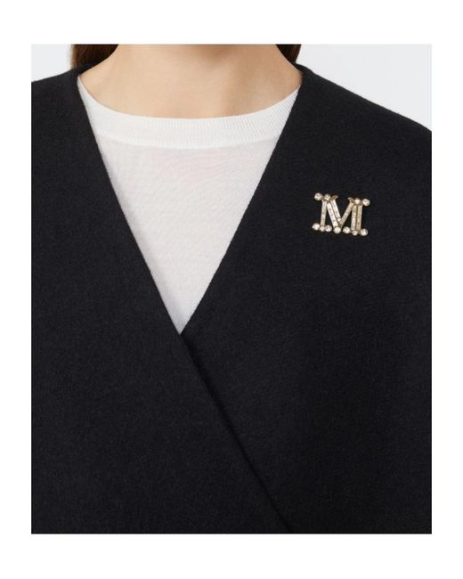 Max Mara Black Serra Logo Patch Cape
