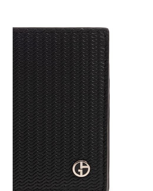 Giorgio Armani Black Wavy-Embossed Bi-Fold Wallet for men