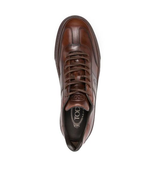 Tod's Brown Logo-Debossed Round Toe Lace-Up Sneakers for men