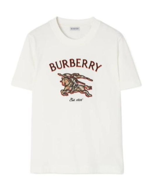 Burberry White Knight Check Cotton T-Shirt