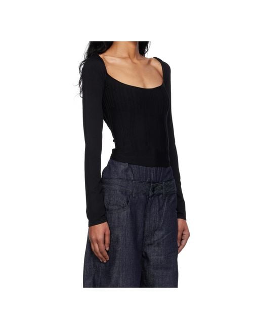 Mugler Black Square-Necked Long-Sleeve T-Shirt