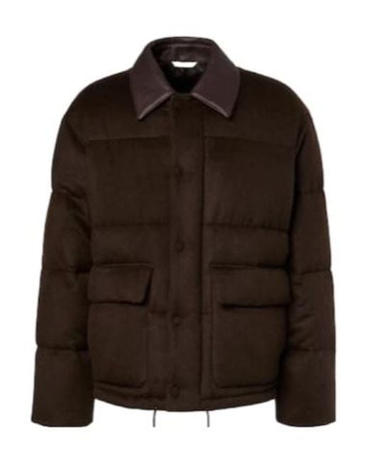 Auralee Brown Leather-Trimmed Camel Hair Down Jacket for men