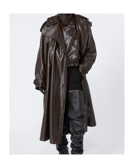 Sportmax Black Patent-Effect Cotton Long Trench Coat