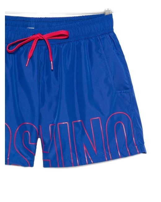 Moschino Blue Logo-Print Drawstring Swim Trunks for men