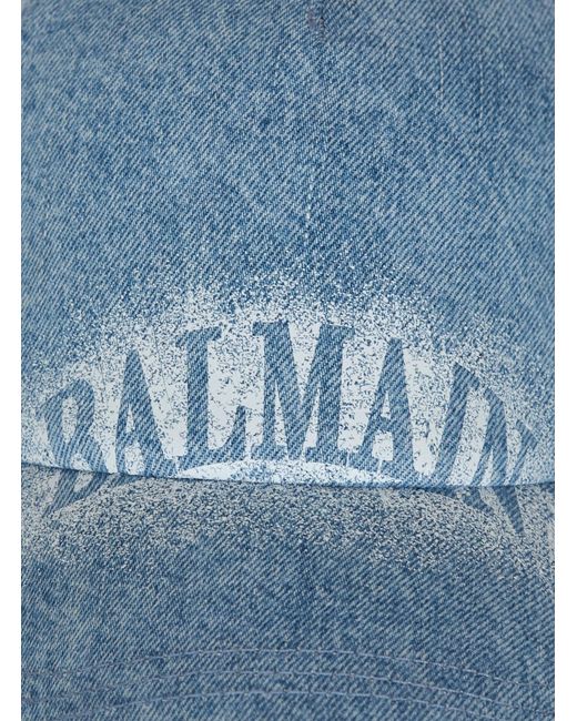 Balmain Blue Logo Detailed Denim Cap for men