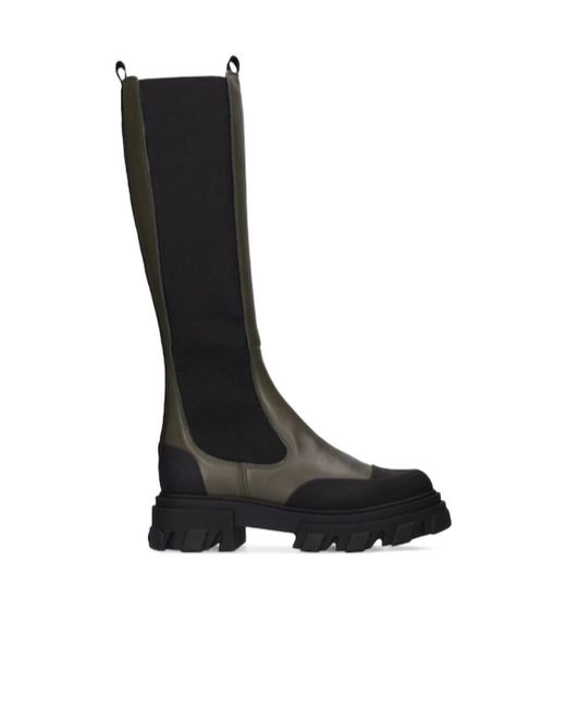 Ganni Black Logo Spliced High Boots