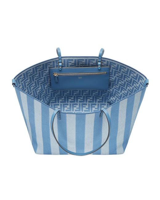 Fendi Blue Roll Striped Reversible Large Tote Bag