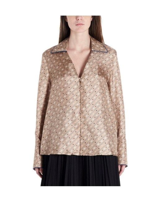 Fendi Pink Striped Karligraphy Motif Blouse