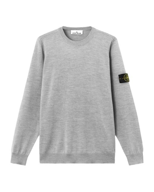 Stone Island Gray Logo-Patch Crew Neck Sweater for men