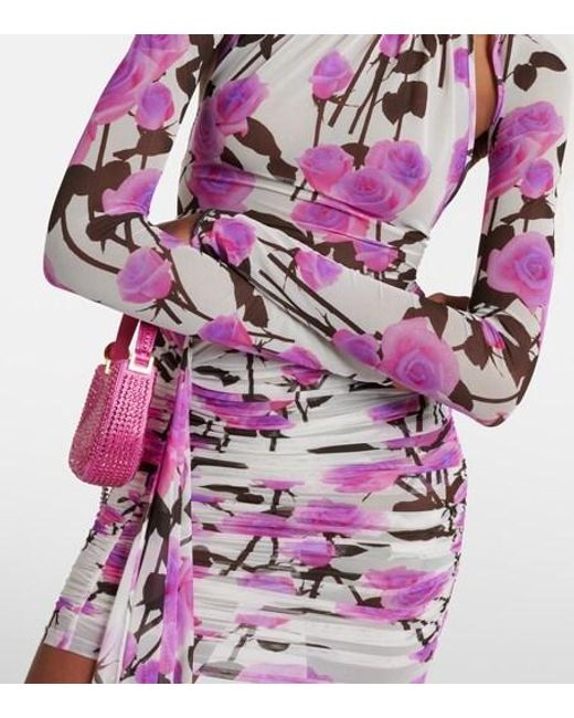 David Koma Pink Floral Ruched Minidress
