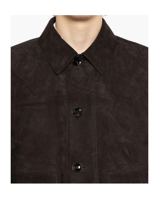 Brioni Black Collared Leather Jacket for men