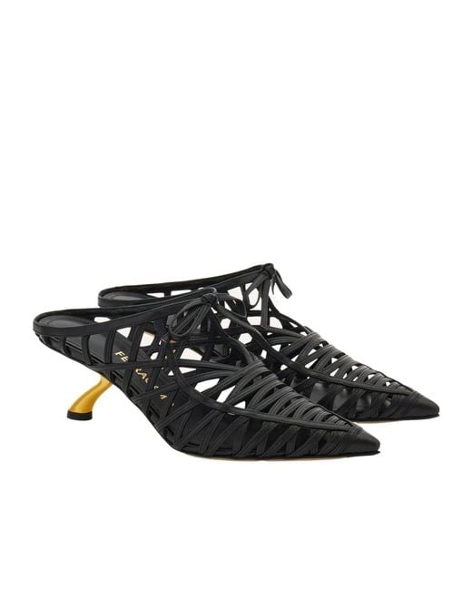Ferragamo Black S-Shaped Heel Mule