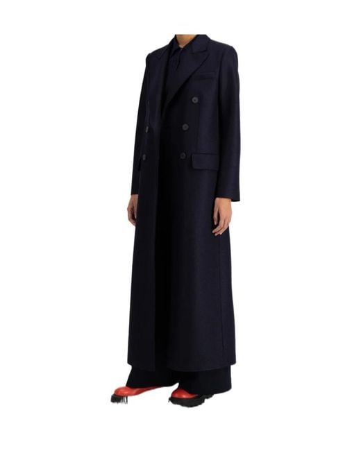 Harris Wharf London Blue Long Double Breasted Tailored Coat Pressed Wool