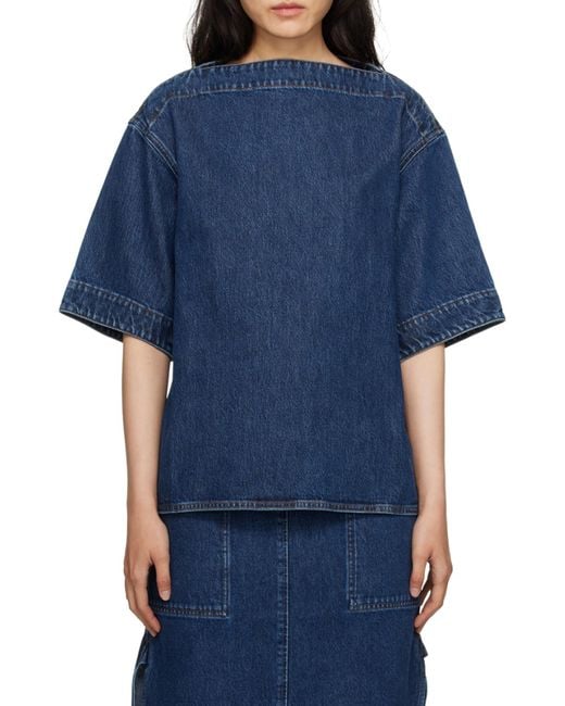 Totême Blue Totême Dart-Neck Denim Top