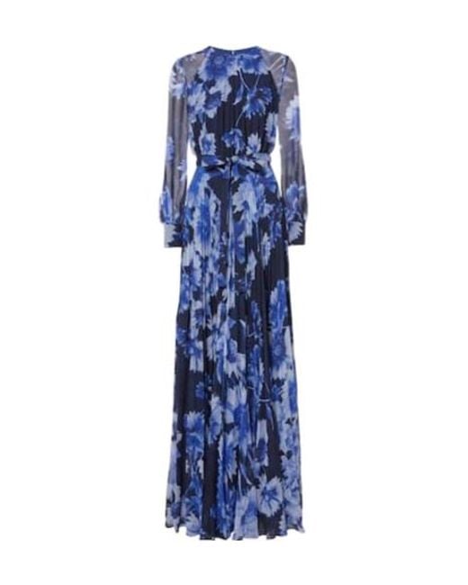Erdem Blue Floral Pleated Voile Gown