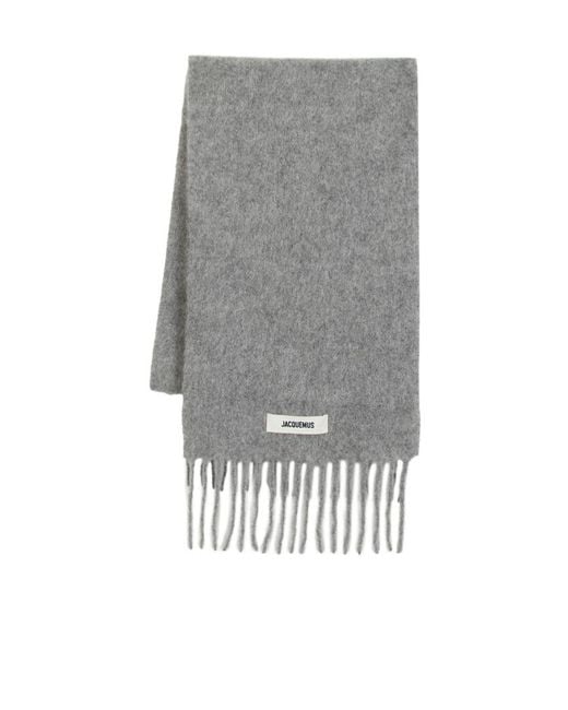 Jacquemus Gray Logo Patch Fringed Scarf