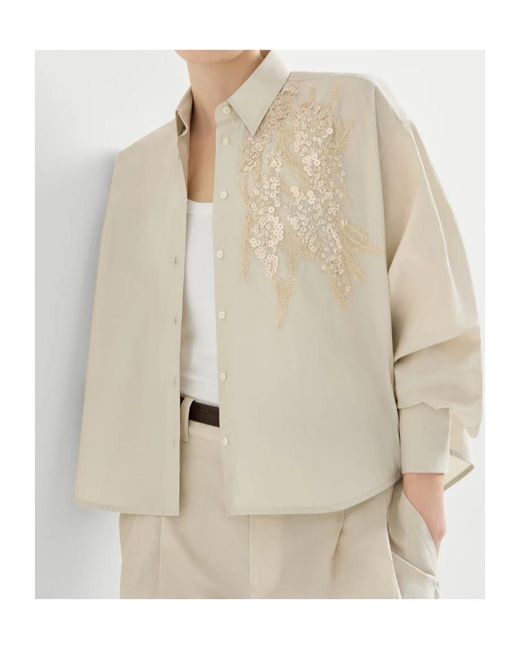 Brunello Cucinelli White Embellished Buttoned Blouse