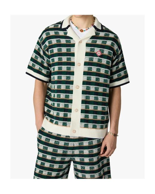Casablanca Green Crochet Mosaic Short Sleeved Shirt for men