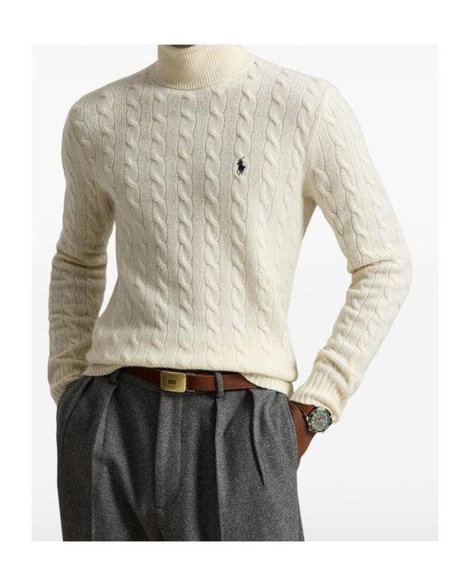 Polo Ralph Lauren White Cable-Knit Turtleneck Sweater for men