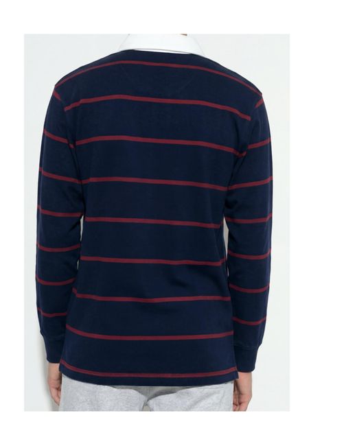 Sporty & Rich Blue Logo Stripe Long Sleeve Polo Shirt for men