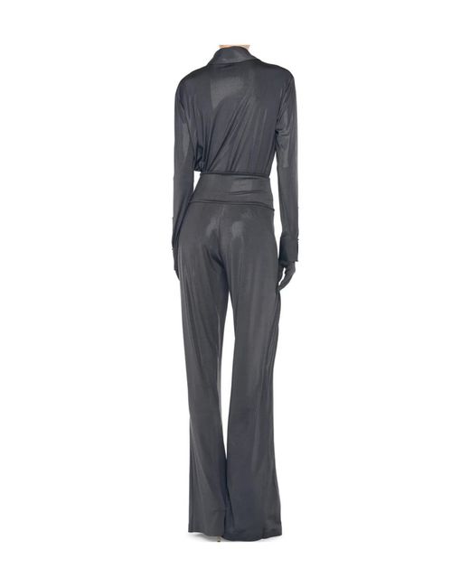 Norma Kamali Gray Metallic Detailed Long-Sleeve Shirt