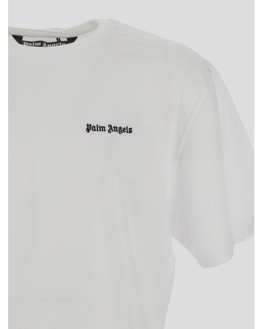 Palm Angels White Embroidered Logo T-Shirt for men