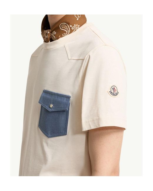 Moncler White Contrast Chest Pocket T-Shirt for men