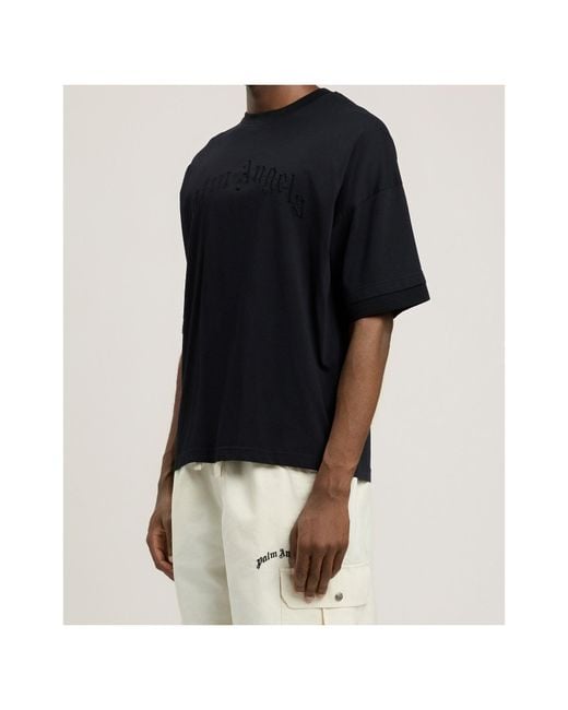 Palm Angels Black Curved Logo Loose Double T-Shirt for men